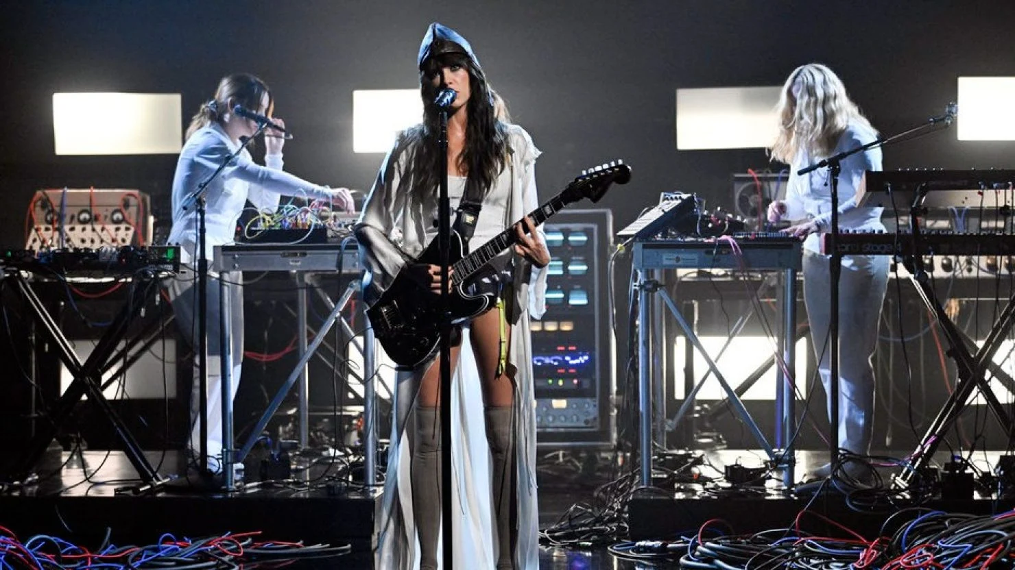 Cara Delevingne and her band on the Tonight Show stage