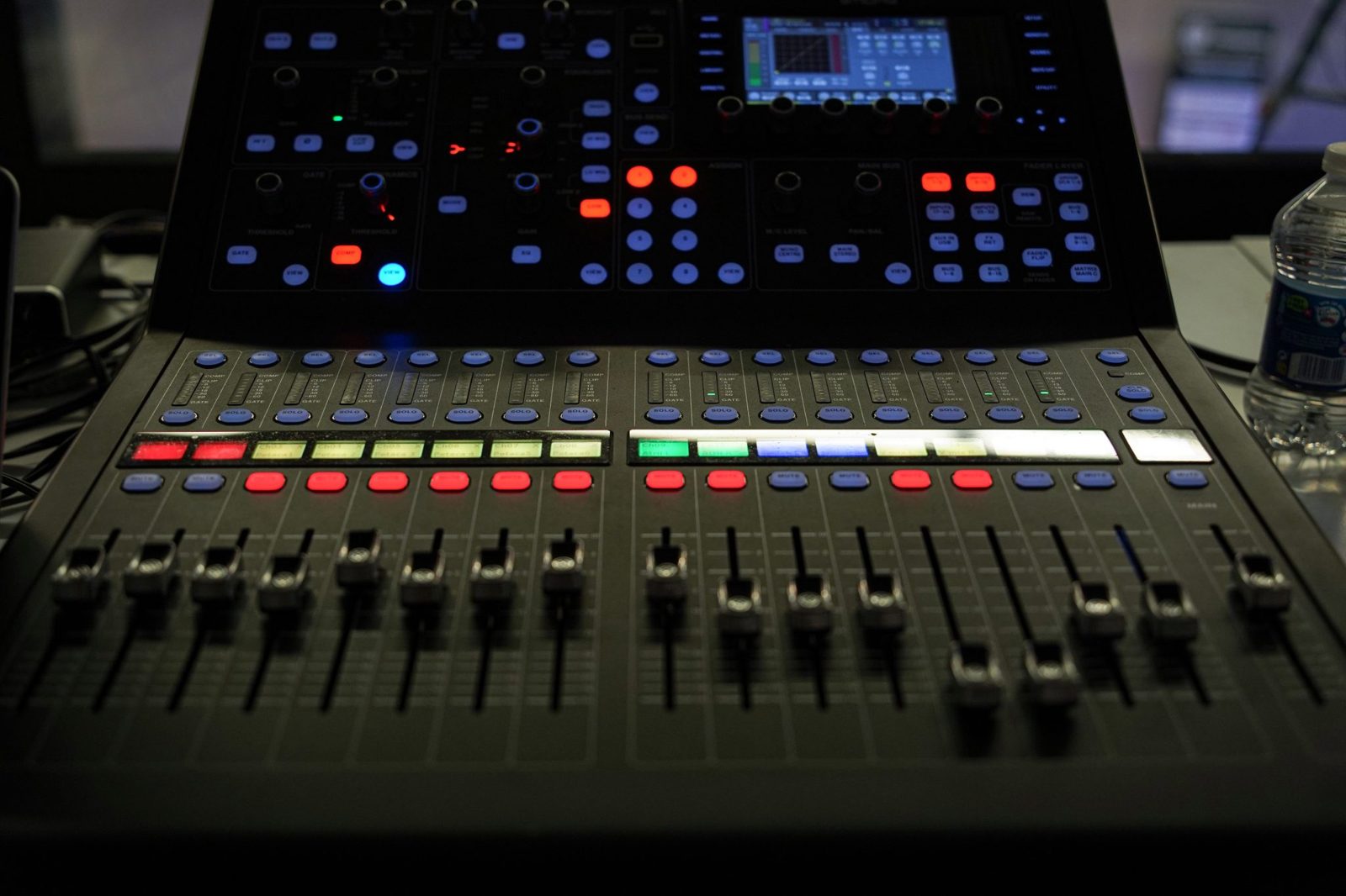 Digital audio mixing console set up for a church worship service